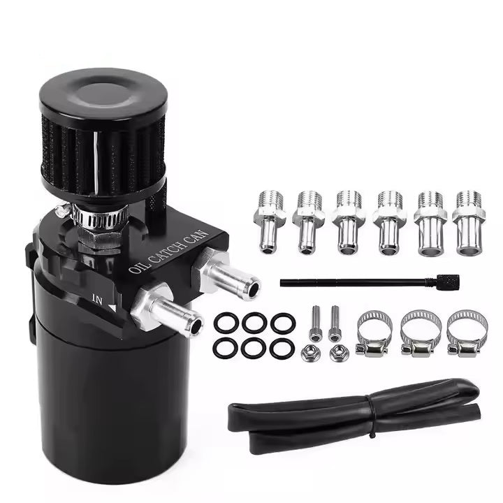 Oil catch can with fittings and breather