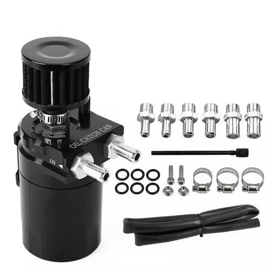 Oil catch can with fittings and breather